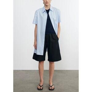 ENZA COSTA Poplin Short Sleeve Tunic Dress Womens Small Light Blue White Stripe